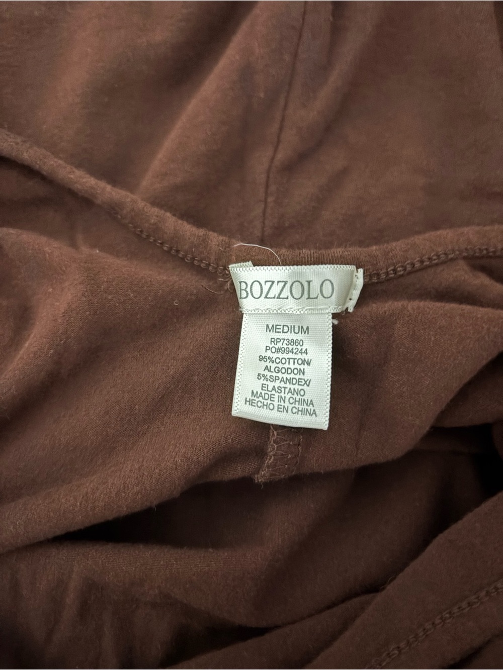 Bozzolo Brown Cotton Blend Top - Solid Unitard Size M